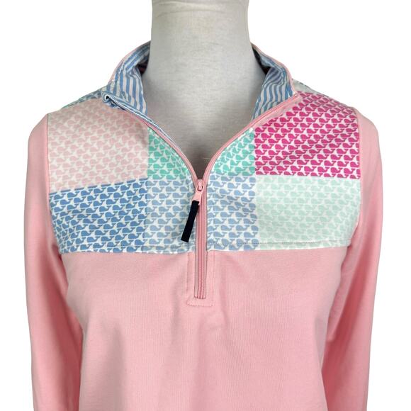 Vineyard Vines x Target | Youth Girls Pink Patchwork Whale Logo 1/4 Zip Pullover - Picture 5 of 11